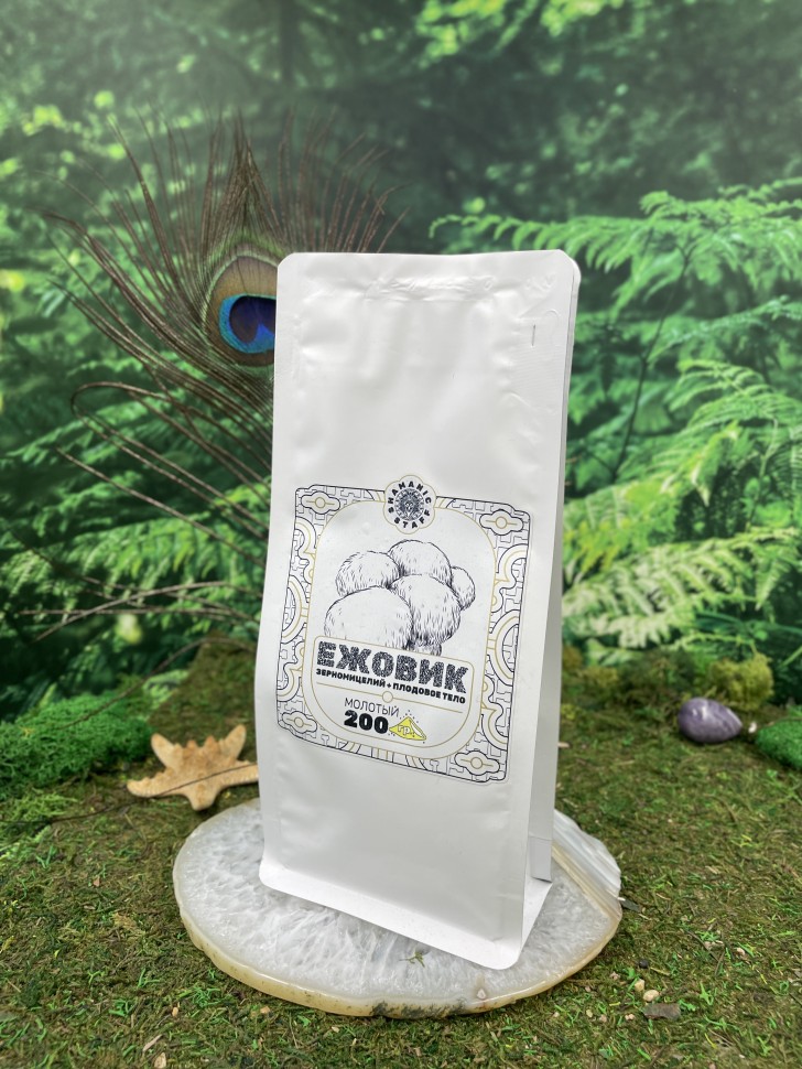 Ежовик гребенчатый (Hericium erinaceus) Lion’s Mane (львиная грива) плодовое тело + зерномицелий, 200 г.