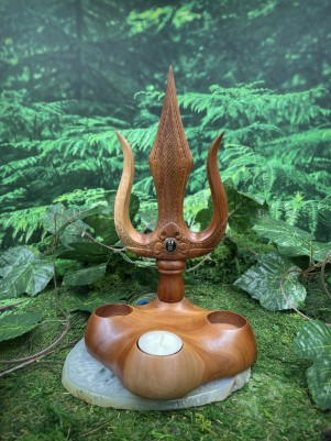 Подсвечник алтарный: Трезубец. Вару с Черным Сапфиром. ☥ 02