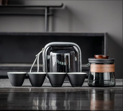 Гайвань стеклянная со сливником и 4 пиалы - Стеклянный белый