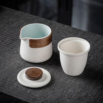 Гайвань керамическая со сливником и 4 пиалы - Белая керамика