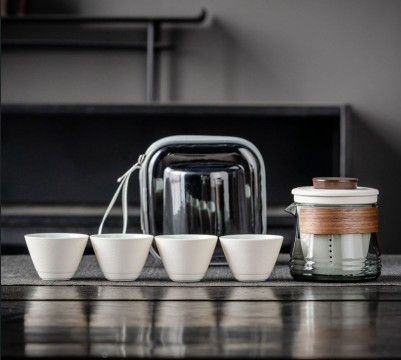 Гайвань керамическая со сливником и 4 пиалы - Белая керамика