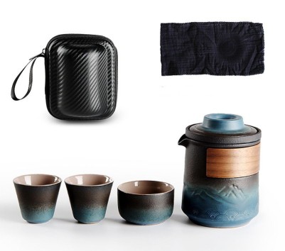 Гайвань керамическая ''Градиент''со сливником и 3 пиалы - Ночное синее море