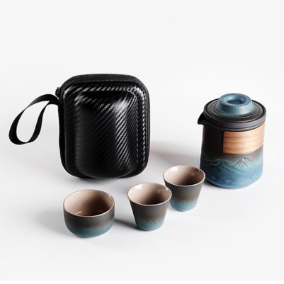 Гайвань керамическая ''Градиент''со сливником и 3 пиалы - Ночное синее море