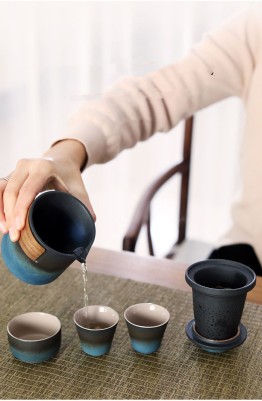 Гайвань керамическая ''Градиент''со сливником и 3 пиалы - Ночные синие горы