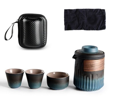 Гайвань керамическая ''Градиент''со сливником и 3 пиалы - Ночные синие горы