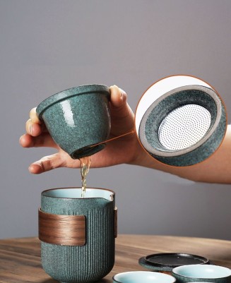 Гайвань керамическая со сливником и 2 пиалы - Бирюза