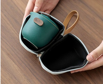 Гайвань керамическая "Золотая Кайма" и 2 пиалы - Зелёный с деревом. Золотая кайма