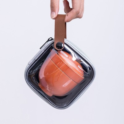 Гайвань керамическая и 2 пиалы - оранжевый