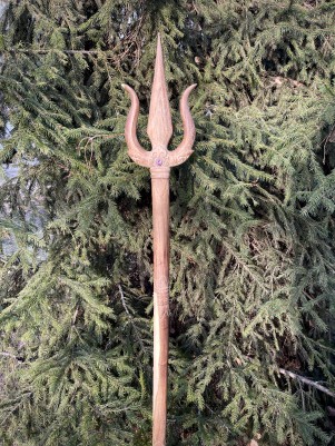 Трезубец (Тришула) с Аметистом ☥ III, из дерева Соно ручной работы.