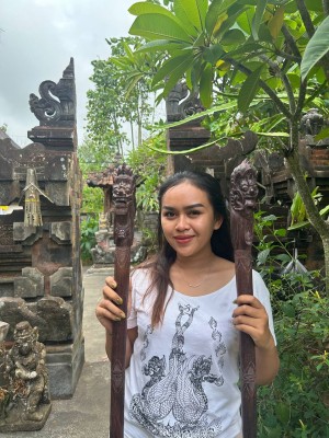 Посох Баронг ☥ I: Страж Света, с Аметистом, из дерева Соно, ручная работа.