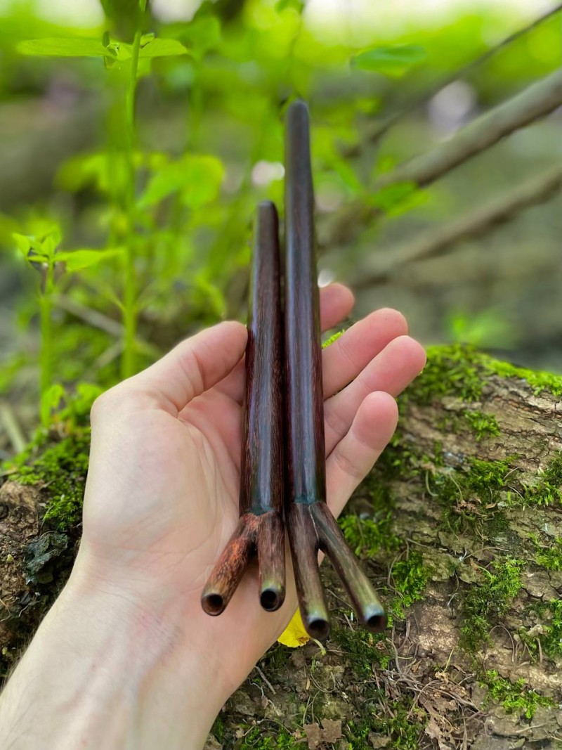 Двойная Тепи из тамаринда, 18 см — трубка для Рапэ, Бали