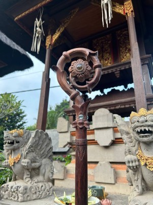 Посох Папы Римского: Спираль Жизни, из дерева Соно ручной работы, с камнями лабрадорит и голубой топаз.